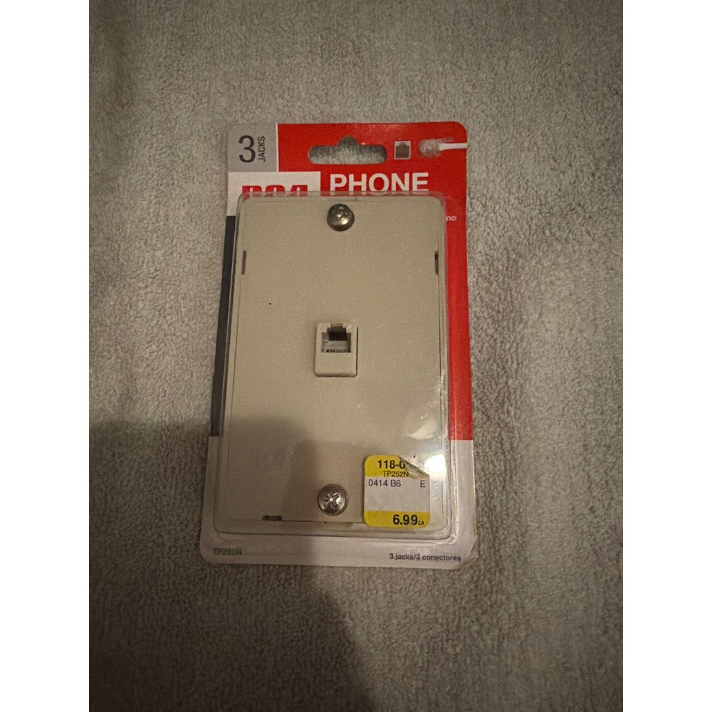 RCA TP252R Phone Wall Mount Jack Plate 3 Jacks Almond TP252N NEW